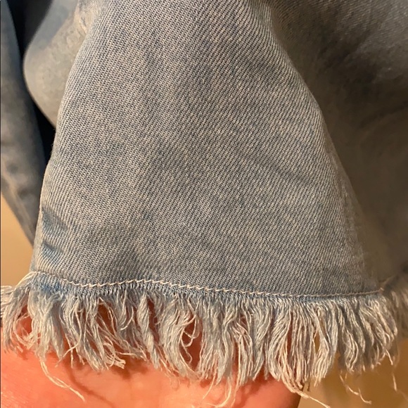 7 For All Mankind Lace Up Chambray denim mini tunic shirt dress light wash M - Picture 6 of 14